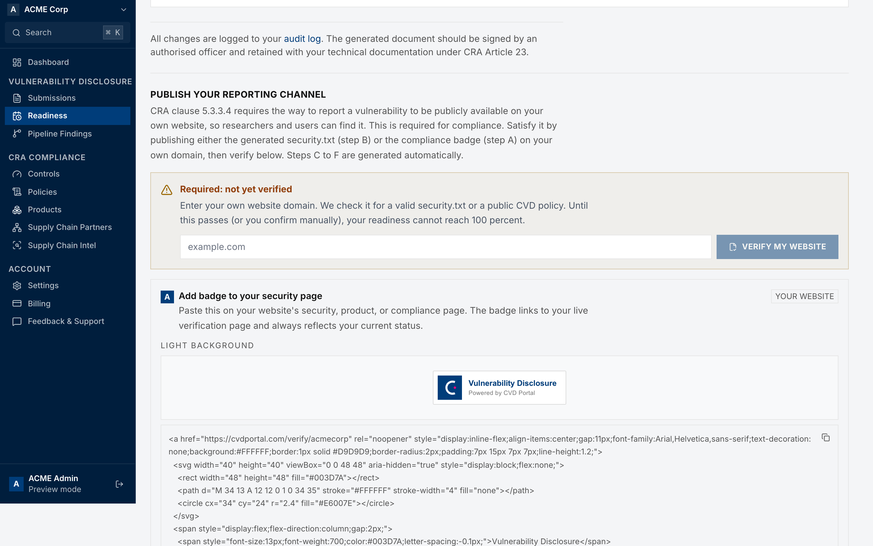 Publish your reporting channel on Readiness