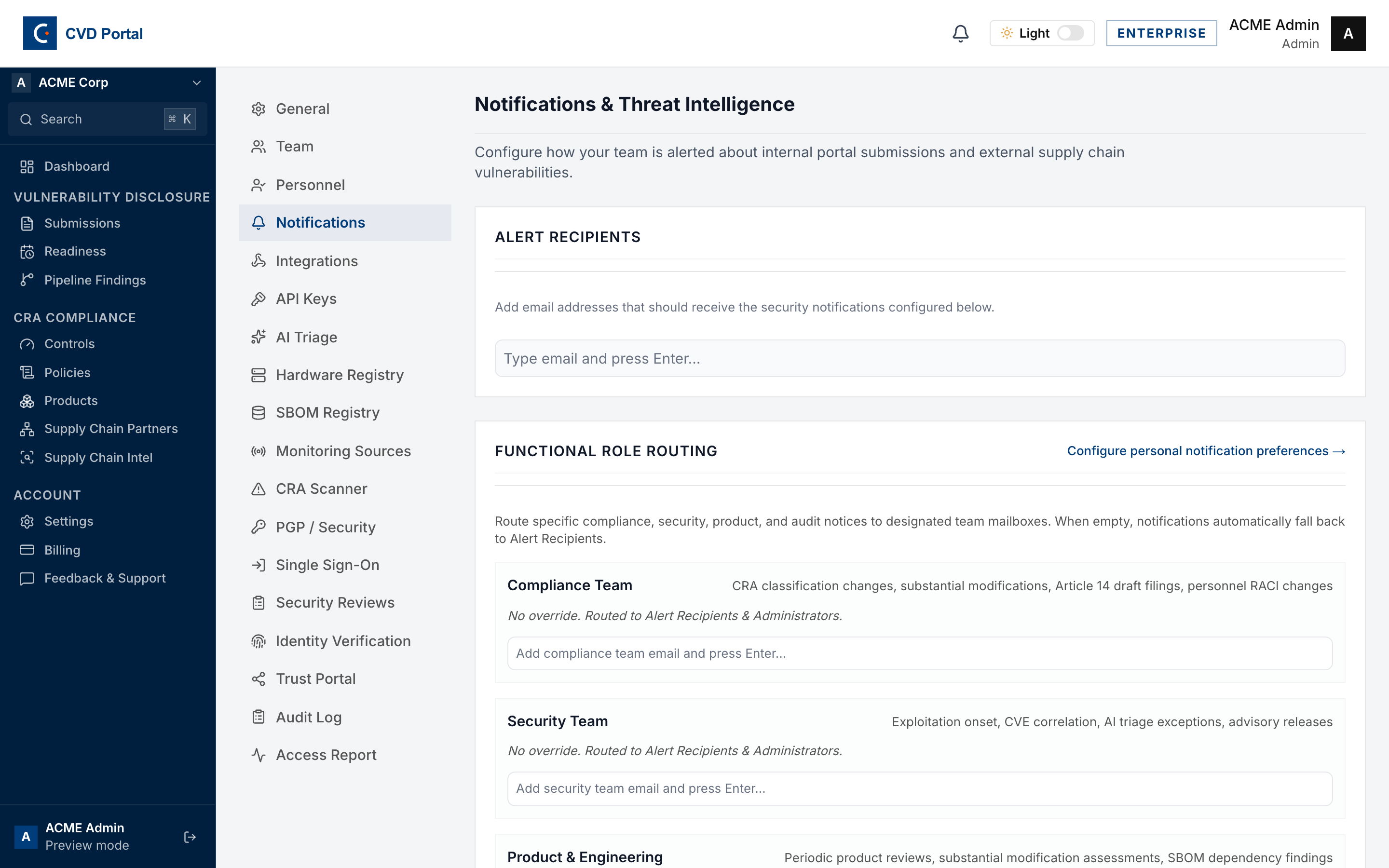 Notifications settings
