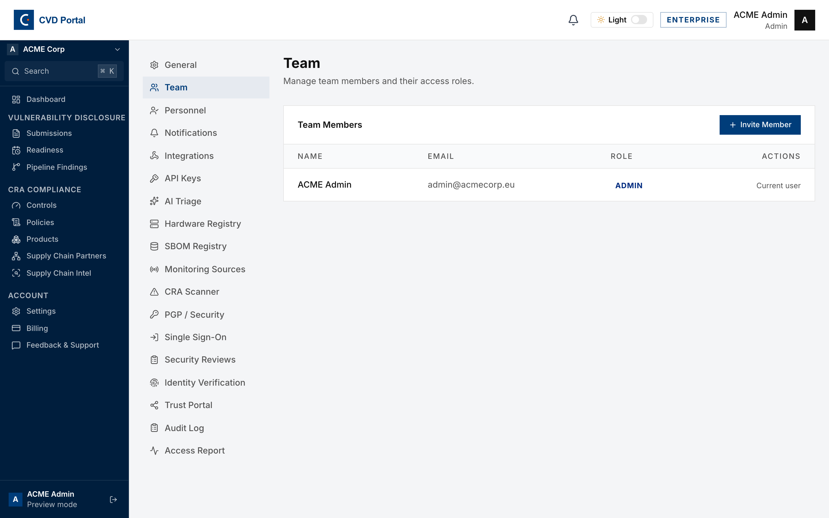 The Team page