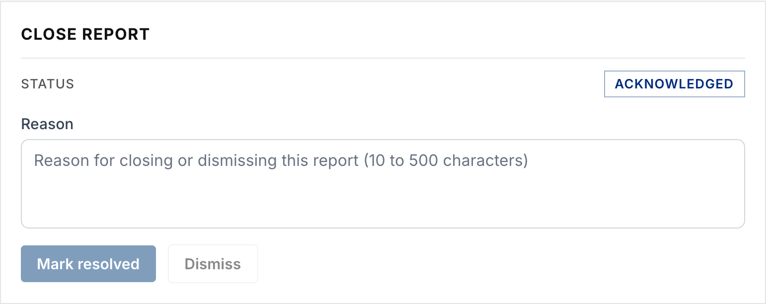 The Close Report section