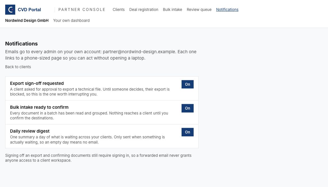 Partner email recipients and notification settings